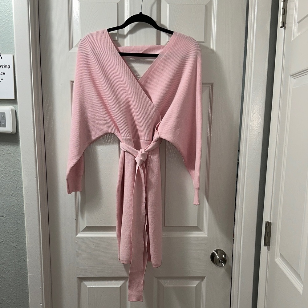 Chic Pink Knit Wrap Dress